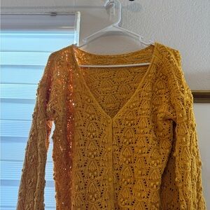 Mustard Yellow Crochet Cardigan